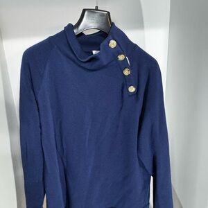 J. Crew Deep Blue Cowl Neck Sweater with Button Details